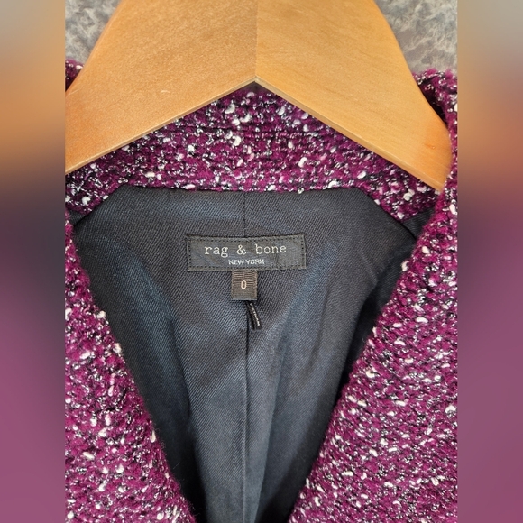 Rag & Bone Valerie Womens Sz O Tweed Wool Blend Cropped Blazer Purple White - Picture 5 of 12